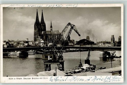 Köln Deutz 105 Deutzerbrücke mit Dom Verladekran