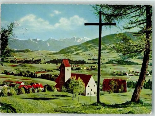 Mittelberg 1959 Kreuz Kirche Blick auf Säuling Zugsspitze