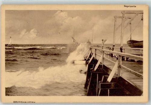 Brunshaupten 1914 Brandung an der Seebrücke