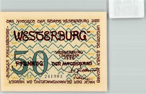 Westerburg 50 Pfennig Notgeld 1920 Irmtrautsche Vasallenhaus Wappen Turm Adler