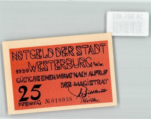 Westerburg 25 Pfennig Notgeld 1920 Blumen Rot Schwarz