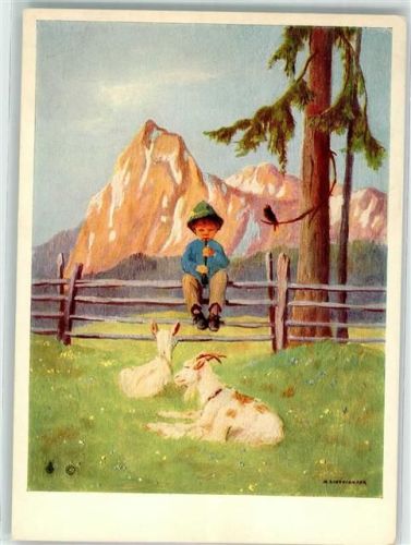 Hirte Ziegen Auf der Bergwiese Ostern Verlag Müller Nr.5782