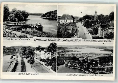 Bad Malente-Gremsmühlen 1950 Brücke mit Dampfer Rosenstraße mit Kirche Dieksee Kellersee