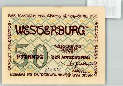 Westerburg 50 Pfennig Notgeld 1920 Schloss Wappen Turm Adler