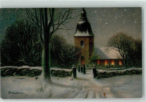sign. Brandt Kirche Winter Mondschein