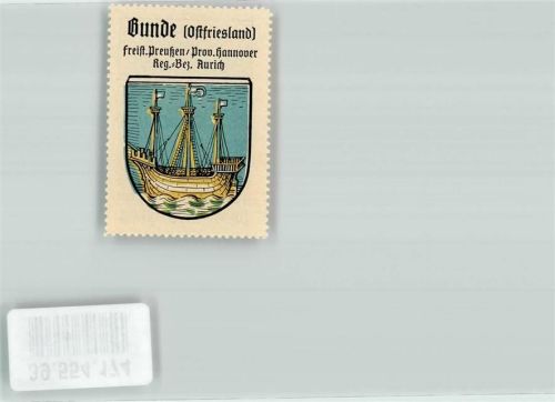 Bunde Vignette Freistaat Preußen Provinz Hannover Regierungsbezirk Aurich Wappen Dreimaster Schiff Wellen Blau Gold Kaffee Hag Coffeinfreier Bohnen Kaffee