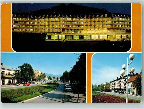 Teslic Teslitsch Foto AK Hotel Kardinal Banja Vrucica Nacht Beleuchtung Straße Auto
