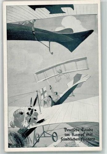 Deutsche Taube im Kampf m. feindlichen Fliegern Deutscher Luftflotten-Verein Luftflottenverein Künstlerkarte