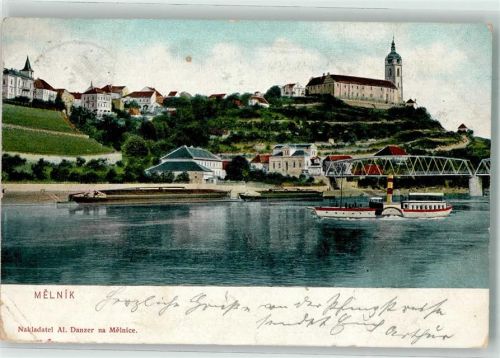 Melnik 1906 Dampfschiff Stiftskirche Lithographie