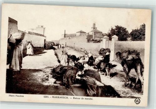 Marrakesch Marktszene Tracht Kamele Rückkehr vom Markt