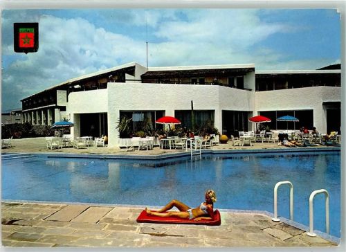 Tetuan Playa de Cabo Negro Strand Hotel Yasmine Mediterraner Club Schwimmbad Pool Bademode Frau Ort lt. Stempel