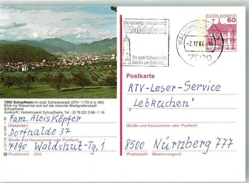 Schopfheim 1986 Ganzsache