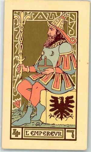 sign Wirth, Oswald Tarotkarte L'Empereur 4 Der Kaiser mit Reichsapfel und Zepter Spielkarte