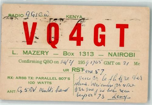 Nairobi 1959 Amateurfunk QSL Karte Keine AK