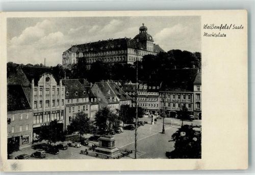Weißenfels Marktplatz mit Schloss Neu-Augustusburg und Denkmal Fotograf Otto Blaubach Nr. 8