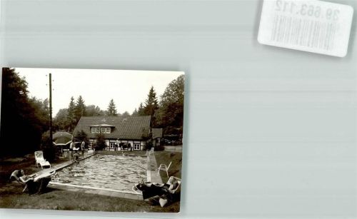 Sennelager Wohnhaus Pool Schwimmbecken Schwimmbad Sonnenschirm Bademode Ort handschriftlich Foto Original aus Archiv eines Ansichtskartenverlags
