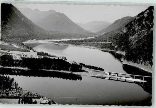 Fall Foto Original aus Archiv eines Ansichtskartenverlags Vogelschau Sylvensteinsee Ort handschriftlich