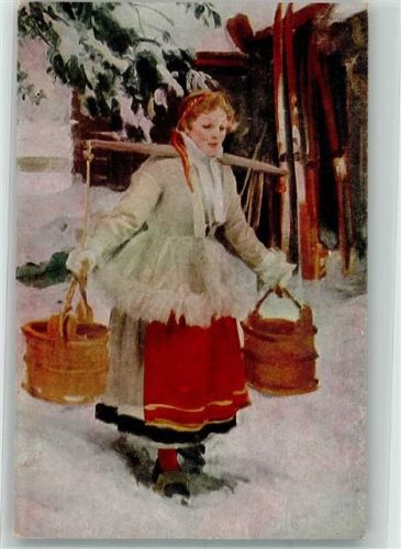 sign. Zorn Anders Wasserträgerin Winter Tracht Ski Paul Heckscher Imp. 100