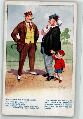 1918 Junggeselle mit Zigarre macht sich über Vater mit zwei kleinen Kindern lustig Inter-Art Co. Florence House Comique Series No. 2029