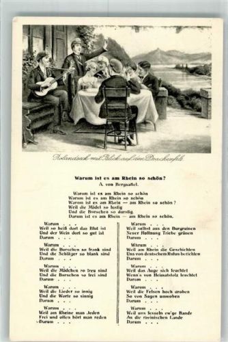 Rolandseck Drachenfels Studentika Serie Rheinlieder Nr. 2 sign. Bergsattel