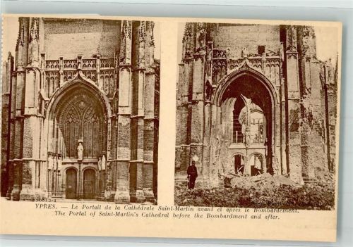 Ypres Kirche Saint-Martin vor und nach der Bombardierung