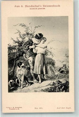 Aus A. Hendschels Skizzenbuch No. 60 Auf der Jagd mit Jagdhund Verlag Martin Rommel & Co.