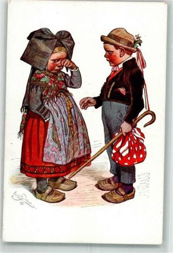 Kinder in Elsässer Tracht Künstlerkarte Nr. 16 Verlag Siegfried Bäcker
