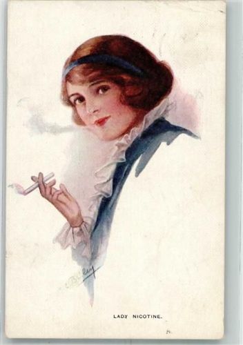 Lady Nicotine Rauchende junge Frau Künstlerkarte Carlton Publishing Serie 689/2