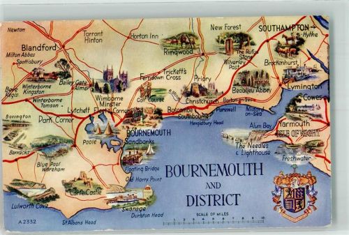 Bournemouth 1958 Landkarte Wappen