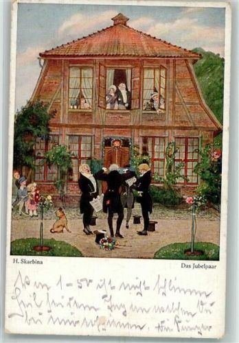 1927 Das Jubelpaar Ein Paar bekommt zum 50. Hochzeitstag ein Ständchen gespielt Primus Farbige Meisterdrucke Wohlgemuth & Lissner No. 6003