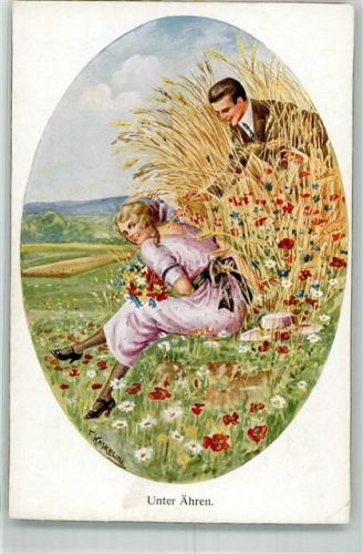 Frau Paar Blumen Unter Ähren WB SS Nr.6452