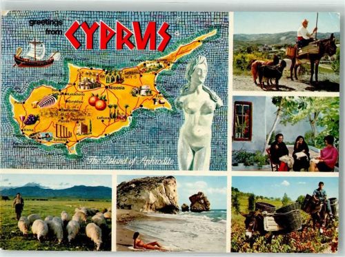 Paphos Esel Tracht Landkarte Zypern Ort lt. Stempel