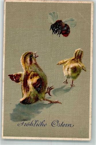 1913 Prägedruck Ostern Küken erschrecken sich