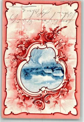 Landschaft Passepartout Tischdecke ? Besondere Karte 1901 Lithographie / Künstlerkarte