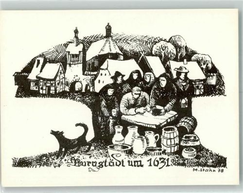 Burgstädt sign. Stahn, M. Marktszene um 1631
