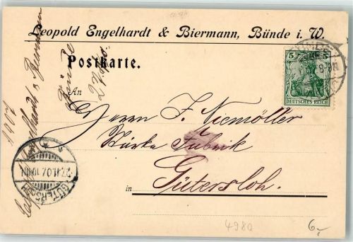 Bünde 1907 Fabrik Engelhardt und Biermann Geschäftskorrespondenz