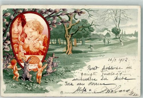 1902 Ostern Hasen Engel Kinder Kunstverlag Rafael Neuber Serie XVII.