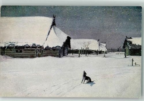 sign. Wiederhold Russischer Winter Einsamer Hund im Dorf heult die Sterne an Kleiner Verlag Berlin 2463