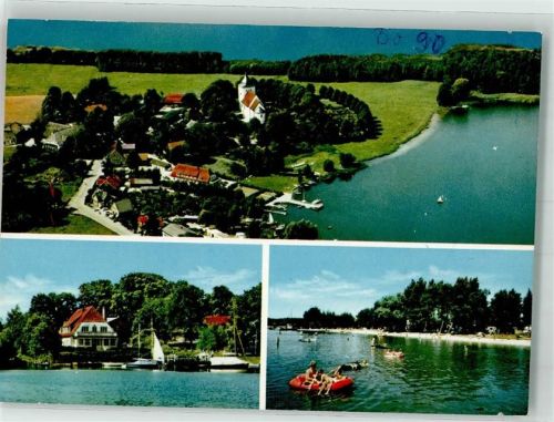 Bosau Fliegeraufnahme vom Ort mit Petrikirche am Großen Plöner See Gasthaus Braasch zum Frohsinn mit Pension Seefrieden
