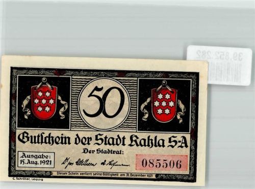 Kahla 1921 50 Pfg. Gutschein Nr. 085506