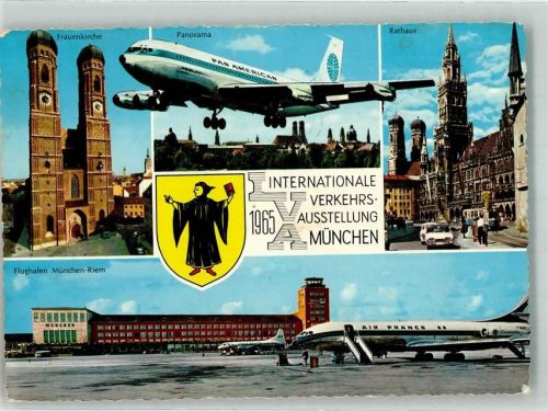 München Verkehrsausstellung 1965 Flugzeug PAN AM Flughafen Frauenkirche Rathaus Autos Straßenbahn