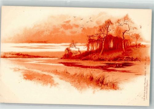 1899 Verlag Lith. -Artist Anstalt Serie 49 Landschaft am Wasser Monotint