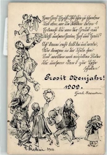 1909 Neujahr Kinder Ferdinand Graf v. Zeppelin Sommermarke d. Motorluftschiff