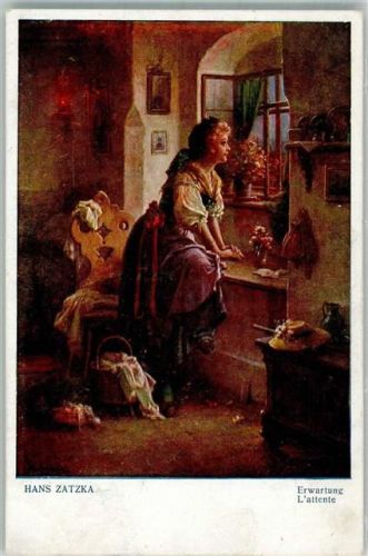 1924 Erwartung Frau schaut aus dem Fenster Poesie / Liebe