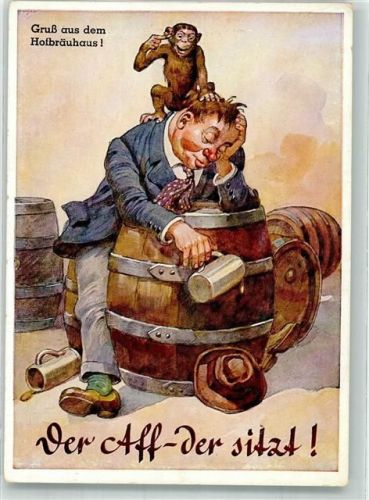 München Affe Trinker Humor Bierkrug Spruch Verlag Lengauer Nr.2103