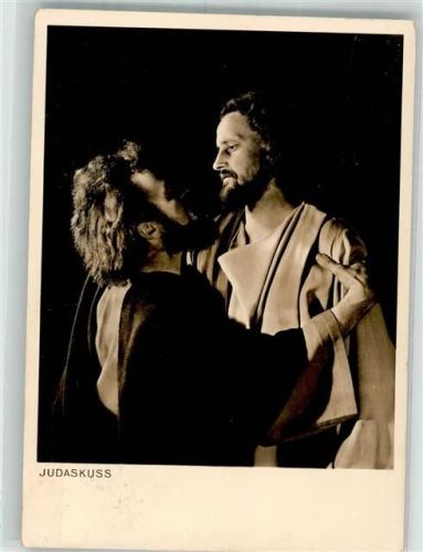 Oberammergau 1950 Bühnenszene Judaskuss mit Anton Preisinger und Hans Schwaighofer Fotograf Hans Wiegand Notopfermarke