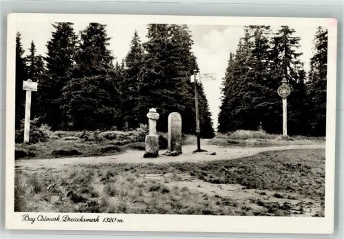 Bayr. Ostmark Dreiecksmark , Österreich, Tschechien + Deutschland + Hüttenstempel: Unterkunftshaus Dreisessel