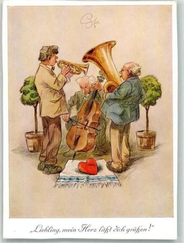 sign. Geilfus H. Musiker Cello Tuba Trompete Emil Köhn Kunstverlag 2308