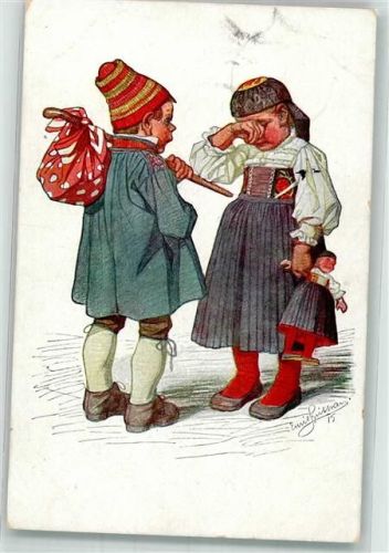 1916 Abschied Puppen Schwäbische Traschten Nr. 14 Verlag Bäcker