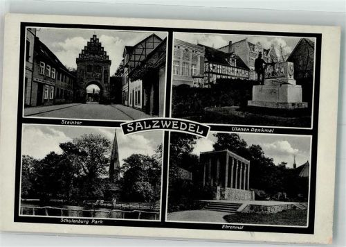 Salzwedel 1938 Steintor Ulanen-Denkmal Schulenburg Park Kriegerdenkmal Geem Nr. 12253